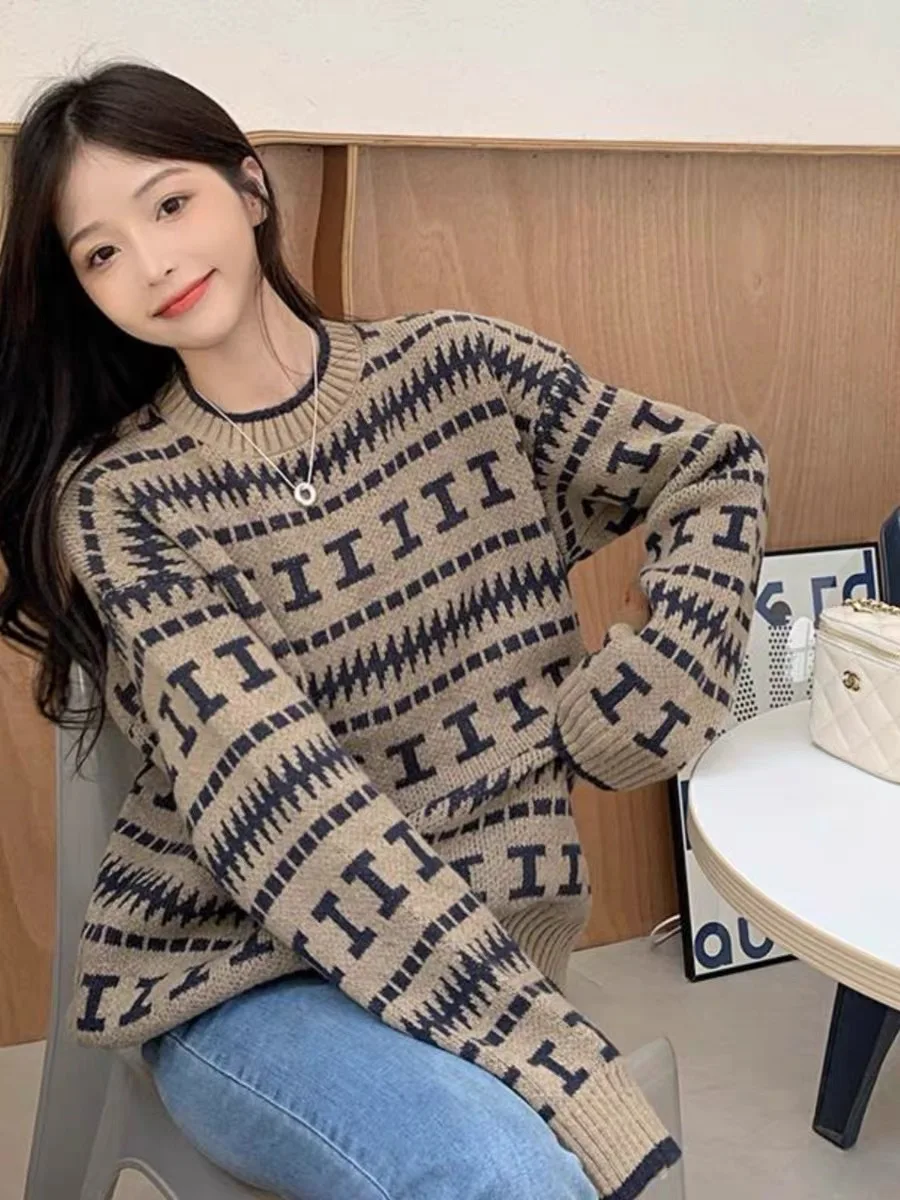 

Ladies' Warm Knitted Loose round Ne Base irt Casual Comfortable Autumn Winter Sweater Coat Soft Cotton Material Faionable