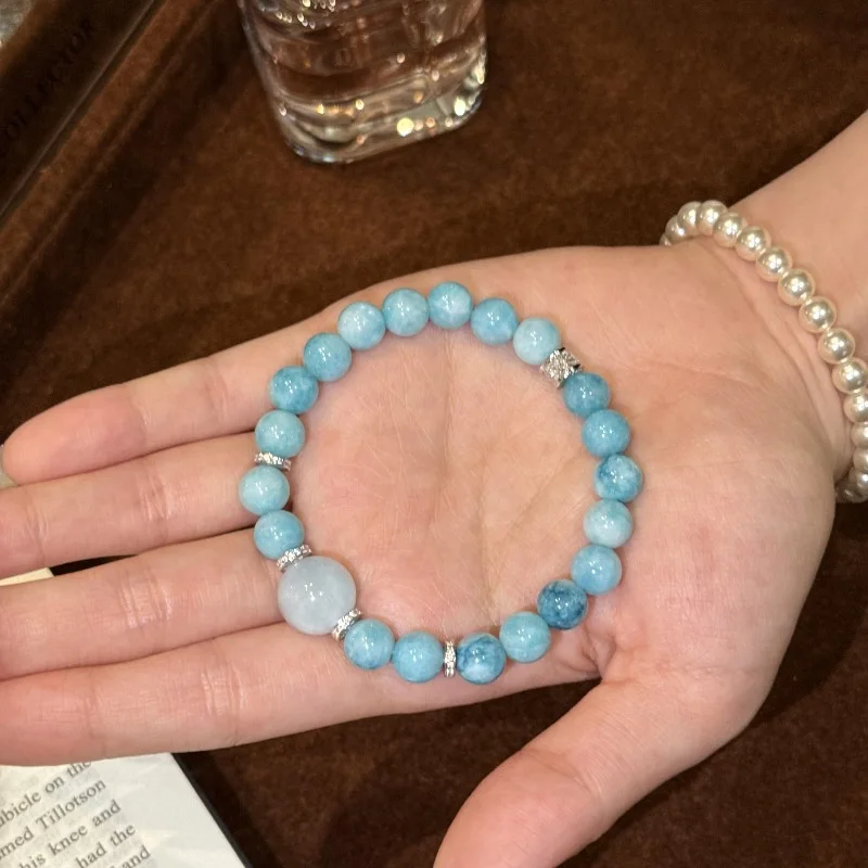 

New in high-end sea patterned stone bracelets elegant and fresh clouds blue round beads bracelet for wedding jewelry gifts