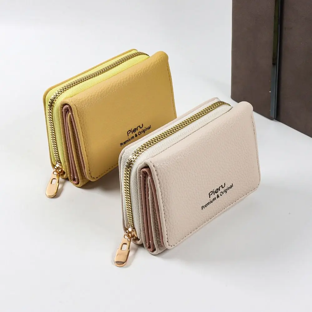 

Simple 3 Folds Credit Card Holder PU Leather Zipper Money Clip Multiple Card Slots Short Coin Purse Bank ID Bus Card