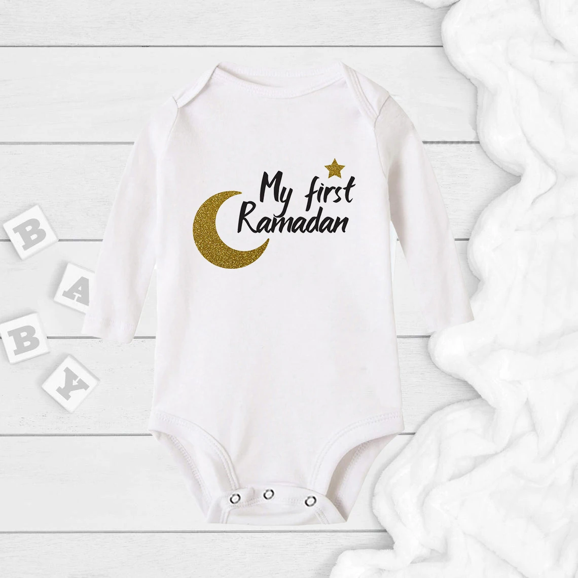 My 1st Ramadan Cute Baby Long Sleeve Jumpsuit Baby Girl Boy Newborn 1st Ramadan Rompers Outfit Ramadan 2022 Party Costume Gift