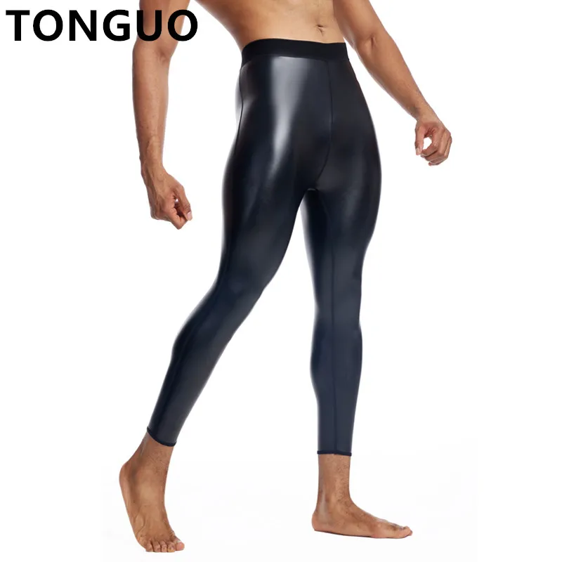 Herren dünne Lederhose Body Shaper Taillen trainer breite hohe Taille elastische Leggings Kompression Unterwäsche Fitness 9pts Hosen