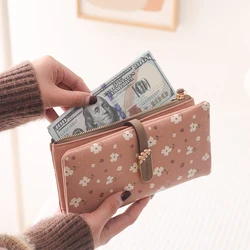 Long handbag female 2024 spring/summer new Korean PU printed zipper buckle collapsible multi-function long wallet can be wrist m