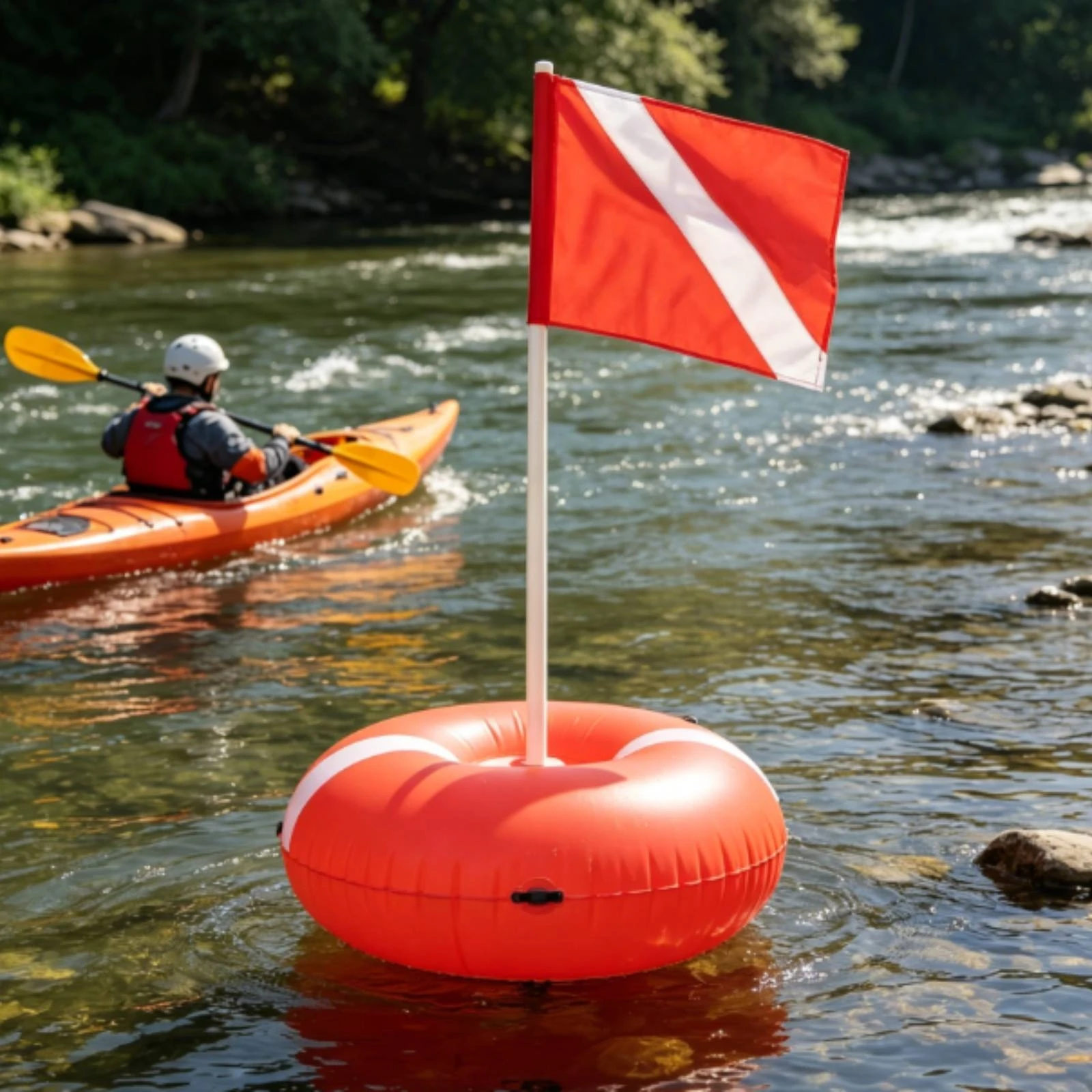 Warning Flag with Pole Waterproof Boat Flag with Pole Marker Fade-Resistant Flagpole Heavy-Duty for Boaters, Boating, Diving