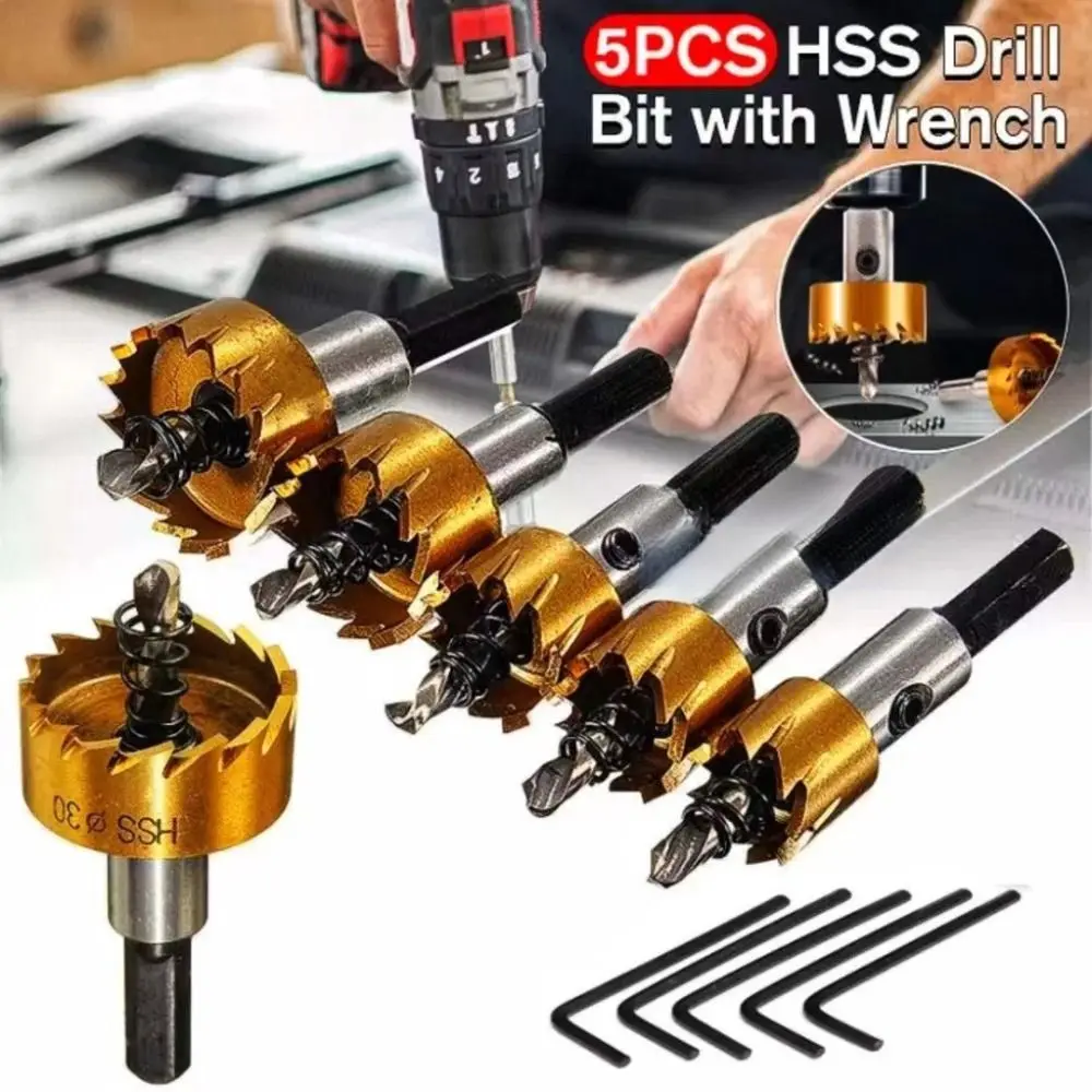 

Набор сверл для сверления отверстий высокой толщины, износостойкие, из быстрорежущей стали, с ключами, 16/18.5/20/25/30 мм