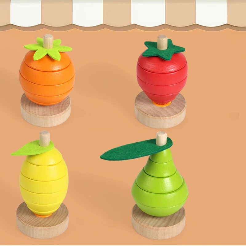 مجموعة تراص الفاكهة الخشبية - كتل التراص على شكل الليمون/البرتقال/الفراولة/الكمثرى للمهارات الحركية الدقيقة والتعرف على الأشكال #4