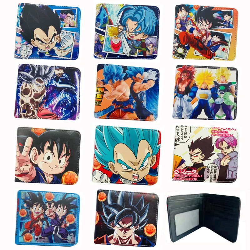 

Dragon Ball Short Wallets Goku Vegeta Leather Fold Wallets Portable Cartoon Card Holder Coin Purse Anime Printing Purses Gift
