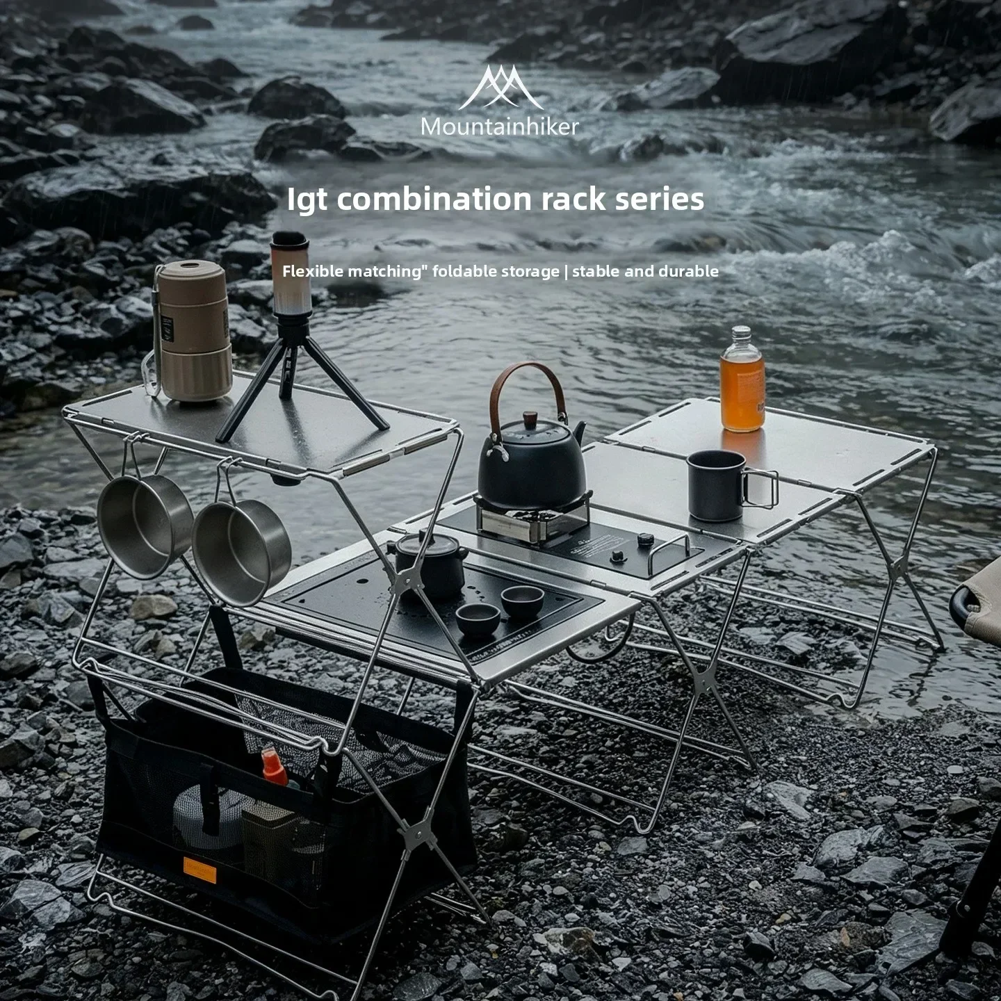 MOUNTAINHIKER Outdoor Camping Combination Rack Stainless Steel Easy Carry with Storage Bag for Kitchen Utensils And Gear