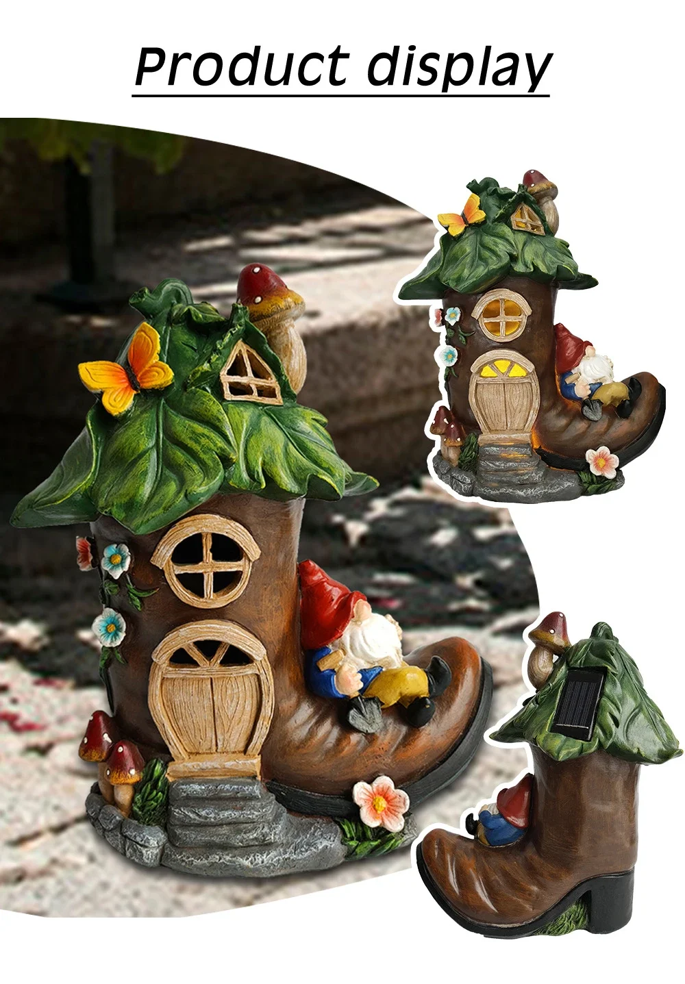 Fairy House Garden Statues Boots Solar Powered Lights Figurine Outdoor Patio Lawn Yard Garden Home Bedroom Decoration