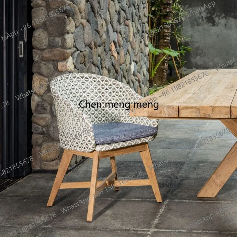 

Outdoor Villa Leisure Garden Patio Modern Simple Rattan Teak Dining Chair