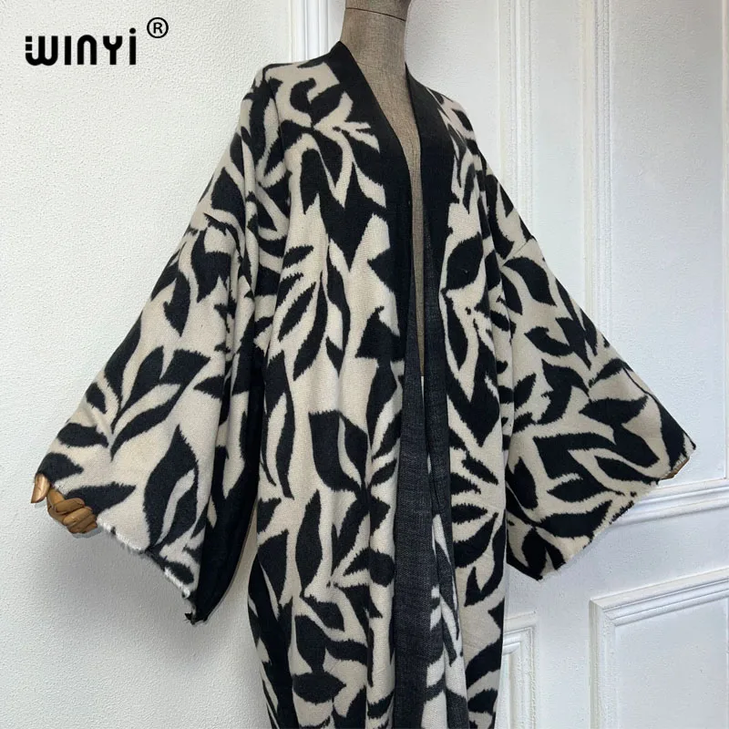 WINYI fashion African winter Kimono for women Retro Loose OverCoat Thick Warm long down dress cardigan Middle East winter abaya