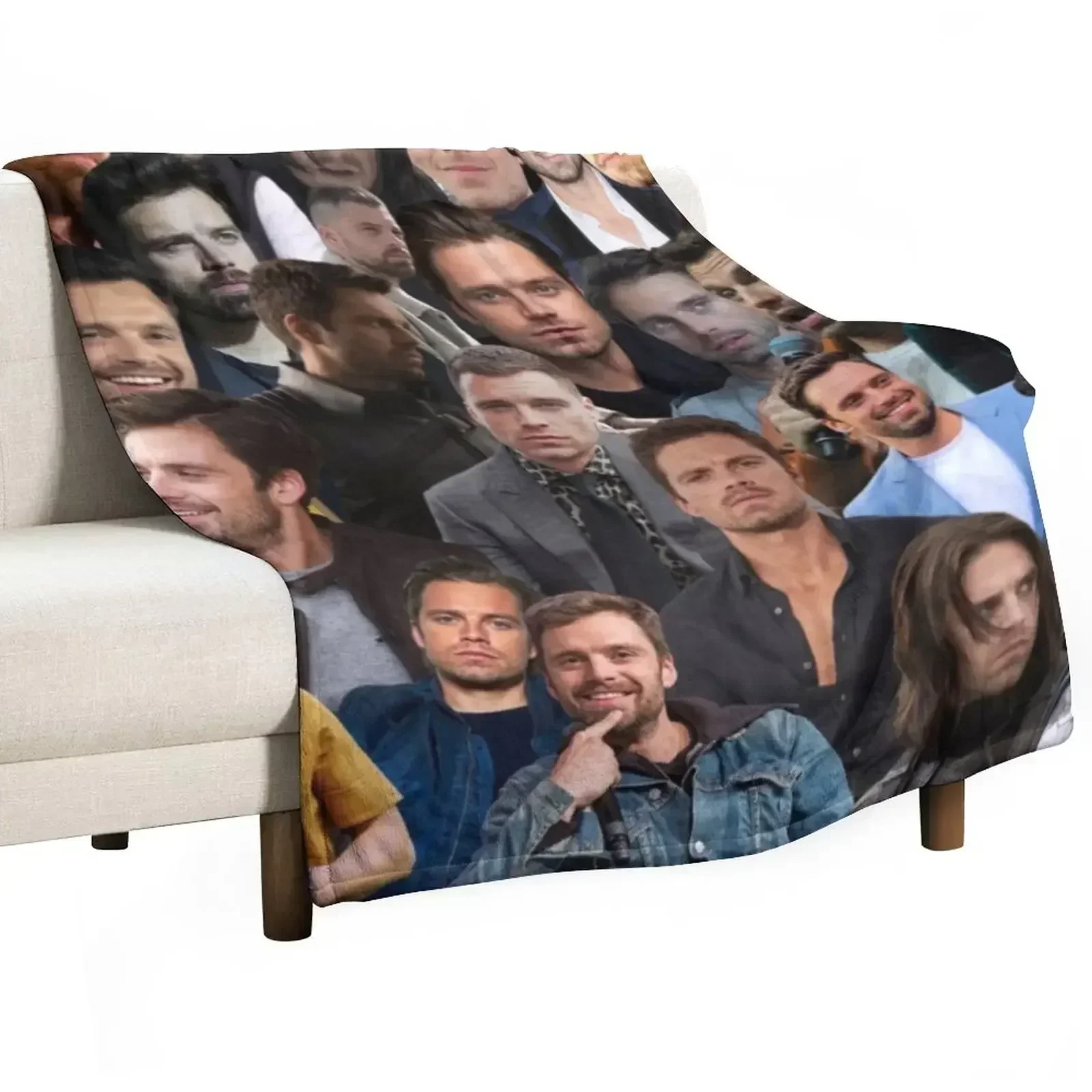 Sebastian Stan Photo Collage Throw Blanket Extra Large Throw wednesday Camping Softest For Decorative Sofa Quilt Blankets