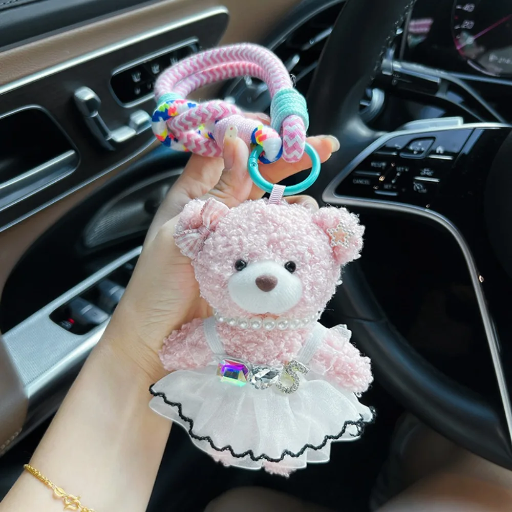 

Trend Cute Cartoon Puffy Skirt Little Bear Keychain Stuffed Fluffy Soft Bag Charm Kawaii Creative Car Key Ring Hanging Ornaments