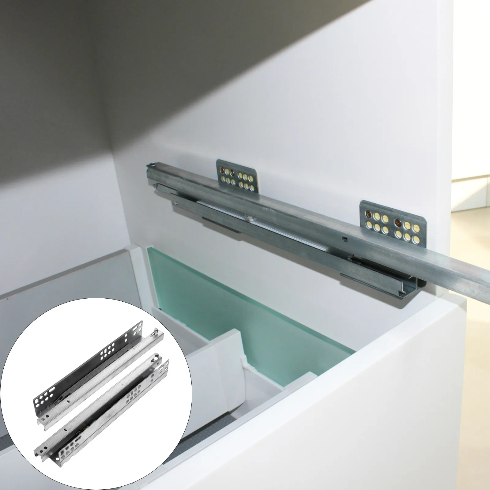 2Pcs Heavy-Duty Cold Rolled Steel Drawer Slide Rails Two-Section Buffer Silent Damping for Cabinets Drawers Mute