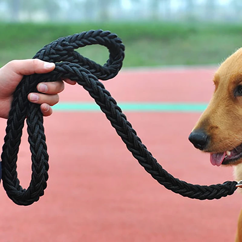 Large Dog Leash Traction Rope with Heavy Duty Buckle Hand-knitted Strong Durable Nylon Braided Leashes for Medium Big Dogs Bully