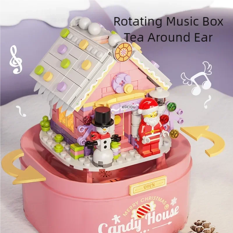 New Christmas Tree Building Blocks Music Box With Lights Christmas Ornaments Gift Assembly Small Particles For Girls Gift Toys