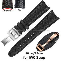 20mm 22mm Leather Watch Strap for IWC Pilot Curved End Braided Wrist Band Folding Clasp Bracelet Replacement Men Watch Band