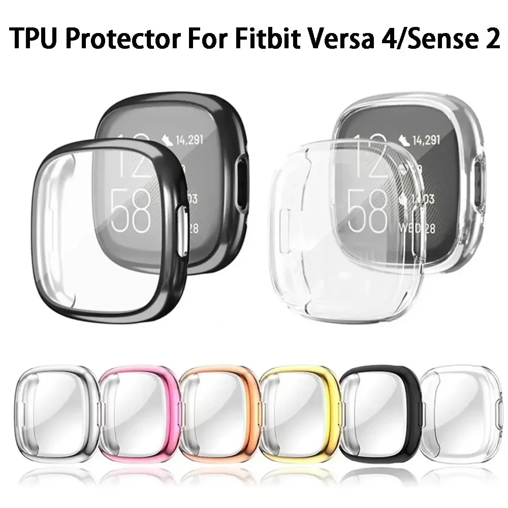 Fitbit Versa 4/Sense 2 용 스크린 보호대, 풀 소프트 TPU 도금 범퍼 보호 커버