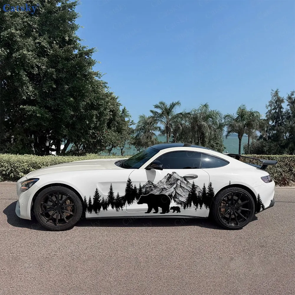 2 piezas de Vinilos Decorativos para Coche con Diseño Artístico Atrevido de Oso de Montaña Caminando por la Nieve, Duraderos, Resistentes a la Decoloración, que Realzan la Estética del Vehículo