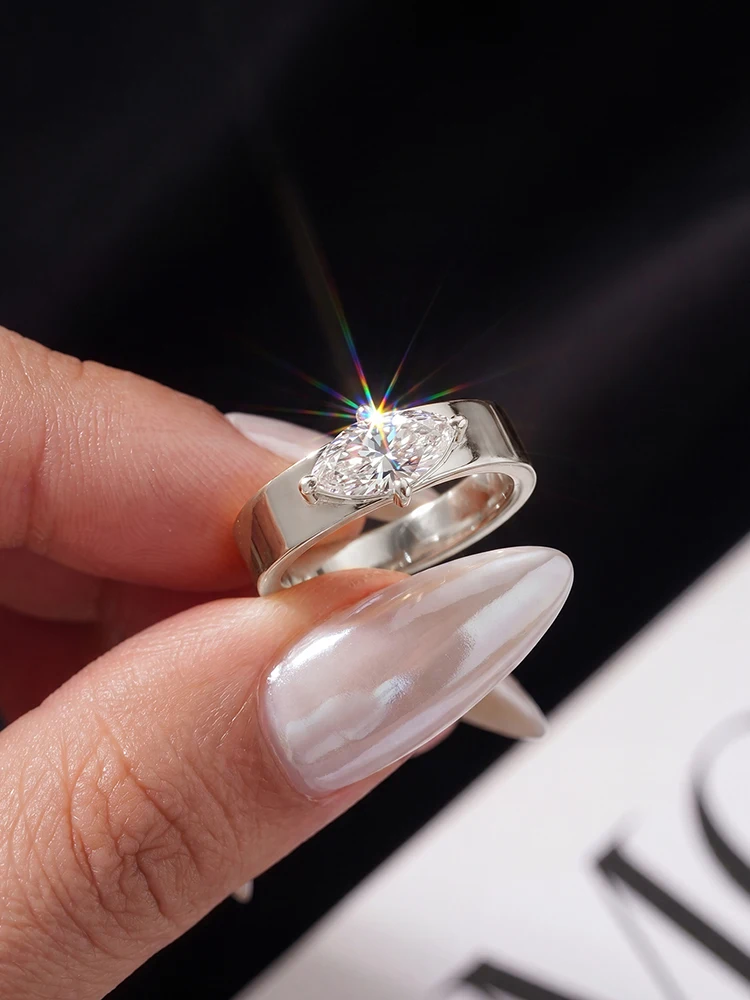 Wunderschöner Vintage-Eleganter 1CT Moissanit-Diamant Marquise-Verlobungsring für Damen, Party-Luxus-Schmuck von hoher Qualität – Detail 2