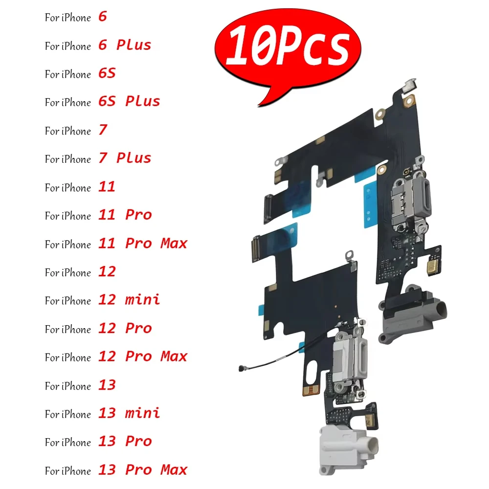 

10 шт., USB-зарядное устройство, разъем для зарядки, док-станция, разъем для микрофона, гибкая плата для IPhone 12 mini 13 11 Pro Max 7 6 6s Plus