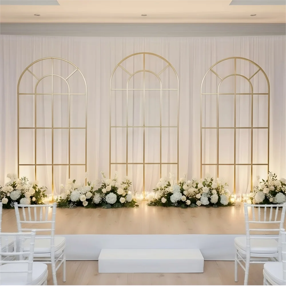 

3pcs Wedding Flower Arch Backdrop Stand Wrought Iron Stage Screen Ceremony Party Home Screen decoration for lawn wedding scene
