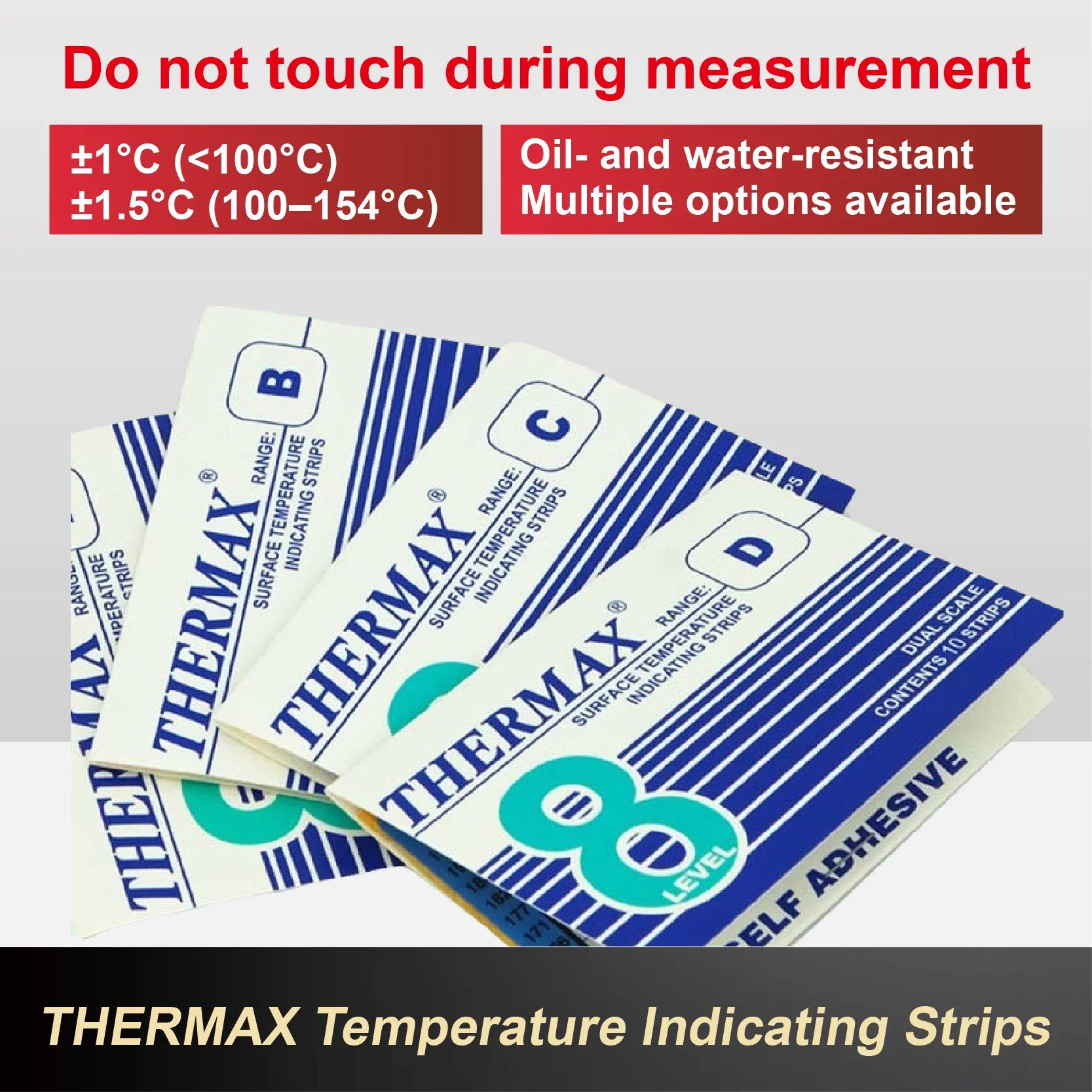 Thermax Surface Temperature Strips – Disposable Irreversible or Reusable Resettable 5/8/10-Level Heat Peak Monitoring Labels