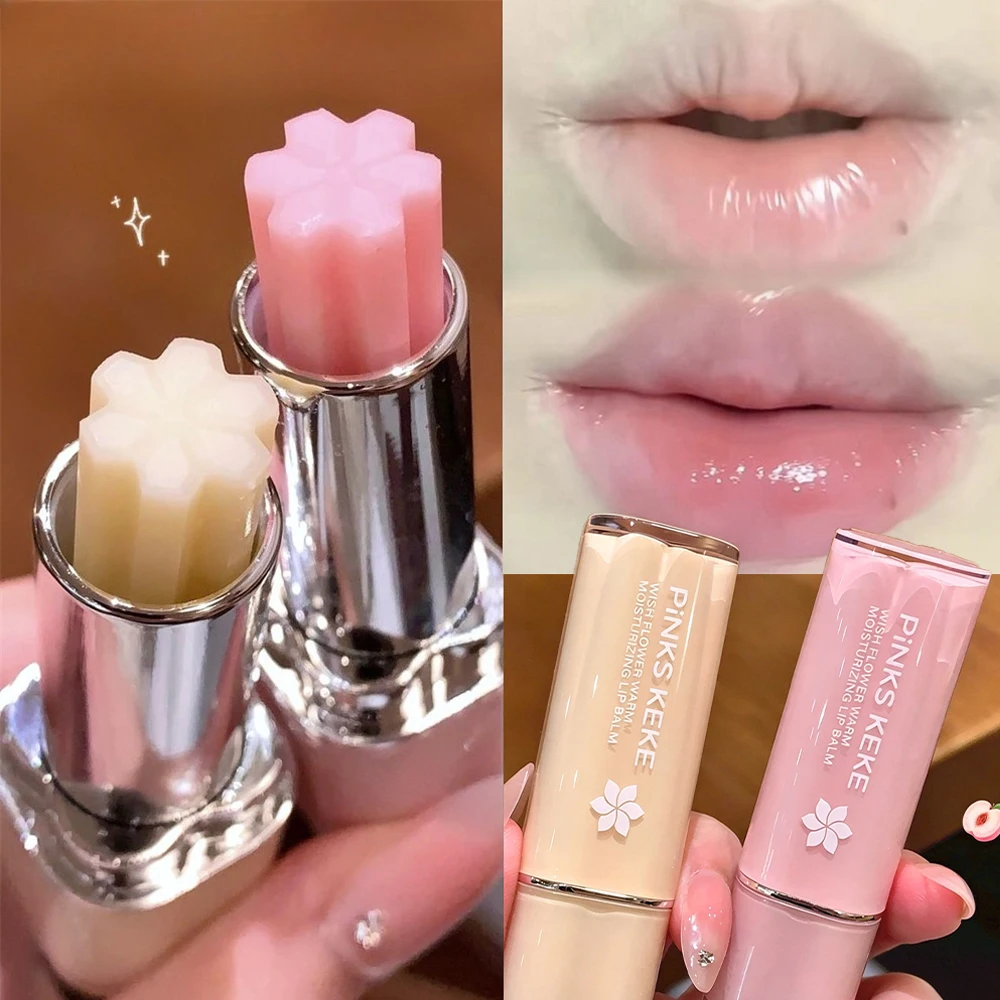 Temperature Change Wish Flower Lip Stick Moisturizing Hydrating Peach Pink Lip Blam Reduce Lip Wrinkles Cosmetics Lip Care