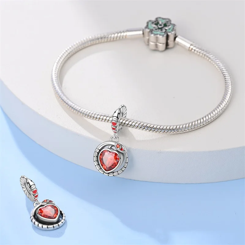 

2026 New 925 Sterling Silver Fire Snake Charms Pendant Fit 3mm Original Bracelet DIY Women Exquisite Birthday Party Jewelry Gift