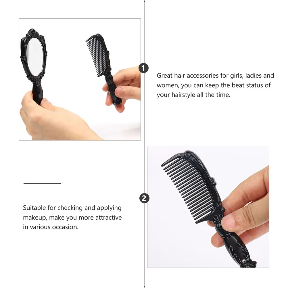 

2Pcs Vintage Mirror Comb Set ABS Material Compact Hairdressing Styling Accessories Handheld Makeup Mirror Comb for Women Girls