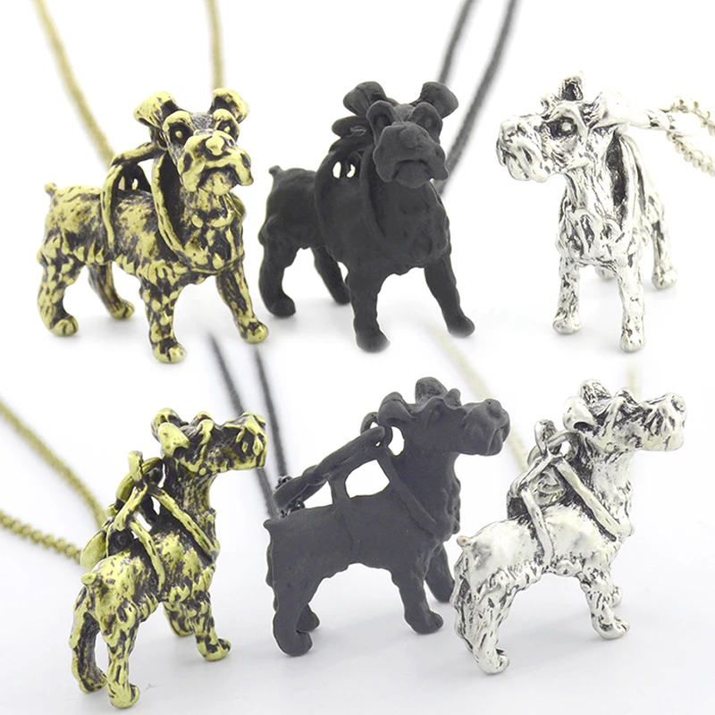 5 Style Black French Bulldog & Pug & Schnauzer & Long Hair Dachshund Dog Pendant Necklace Accessories for Women Men Jewellry