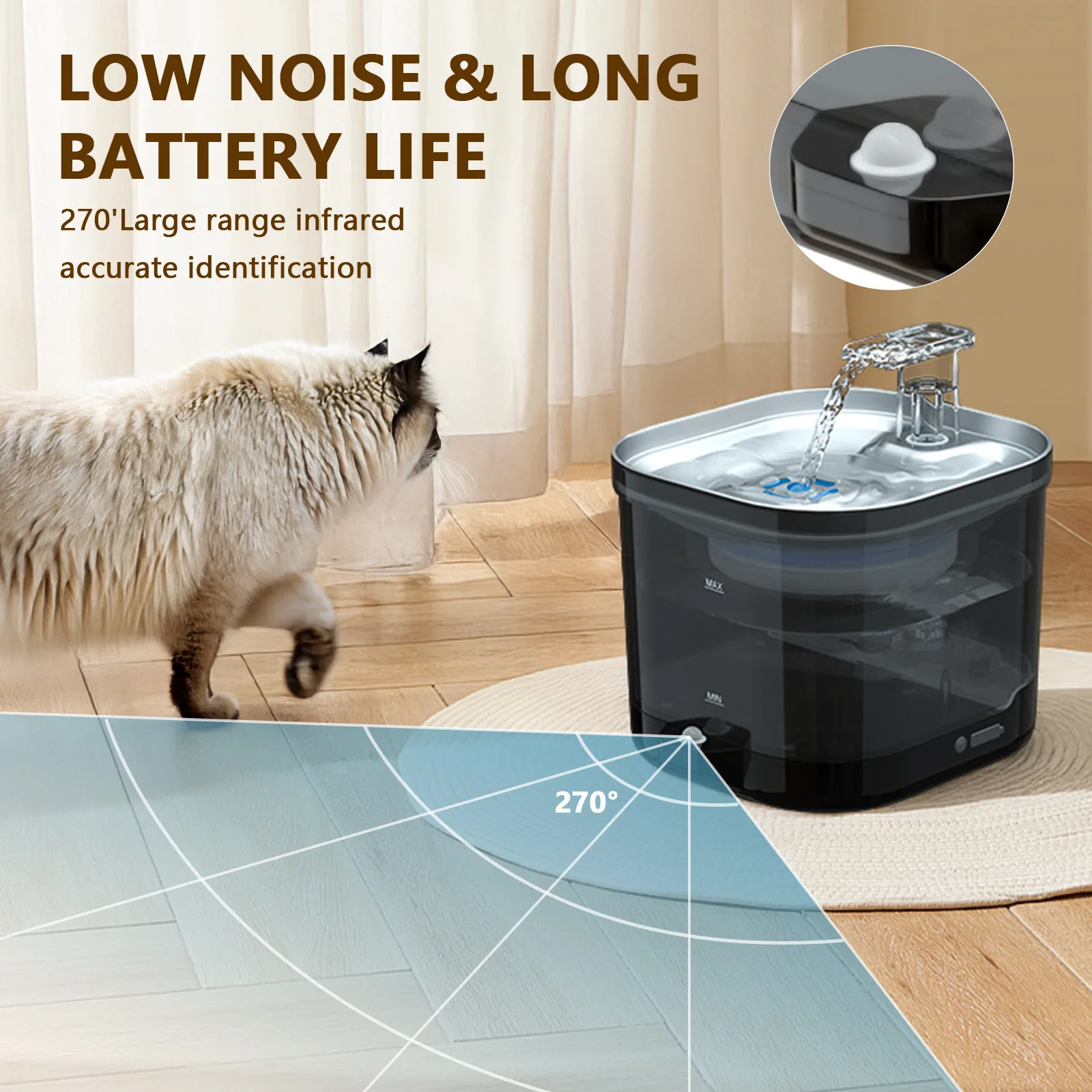 

Automatic Pet Drinking Feeder Dispenser Custom OEM Cat Water Fountain Bowl Electronic Steel Plastic Material Power Source-Charge