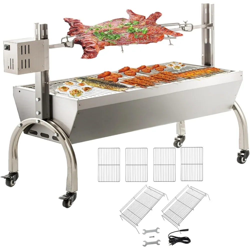 

50W Rotisserie Grill Roaster 51 Inch BBQ Outdoor Small Pig Lamb Rotisserie Roaster 132LBS/60KG Stainless Steel Charcoal Spit Rot