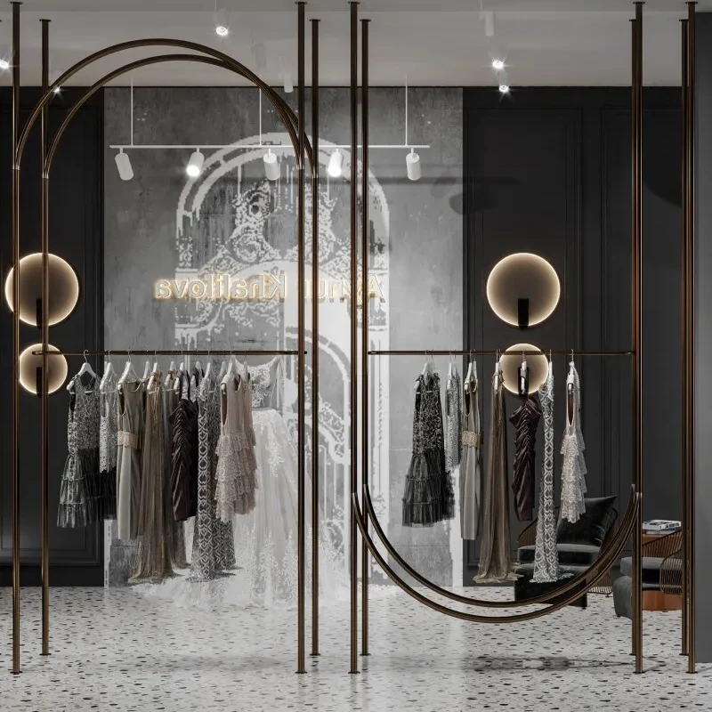 custom.High-End Stainless Steel Garment Rack Floor-Standing Display Stand Wedding Dresses Formal Supermarket Shelves