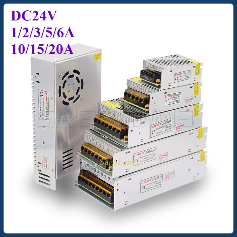 New Lighting Transformer AC110V-220V to DC 24V 360W 400W 500W Power Supply Adapter 2A 5A 10A 15A 20A 30A LED Strip Switch Driver