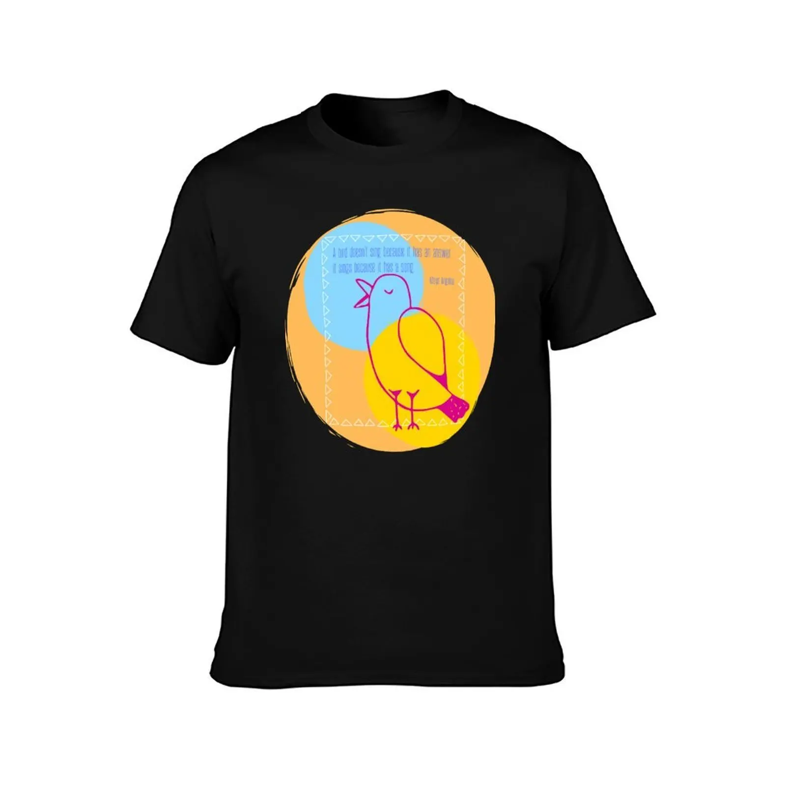 Bird Singing Maya Angelou quote T-Shirt, Summer Casual Cotton Tee, Oversized Streetwear Tops, Vintage Graphic Print, 100% Cotton