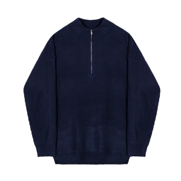 Men's Semi-turtleneck Zipper Sweater, New Japanese Style Lazy and Casual Pure Color Knitted Coat for Autumn and Winter M-2XL
