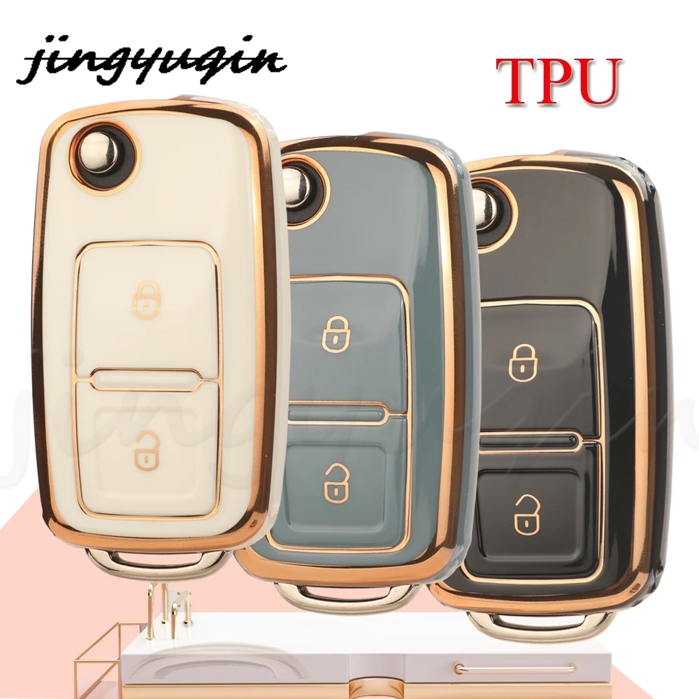 

jingyuqin 2BTN TPU Key Shell Cover For VW MK4 Bora Golf 4 5 6 Jetta Passat Polo Bora Touran Skoda Seat Car Accessories