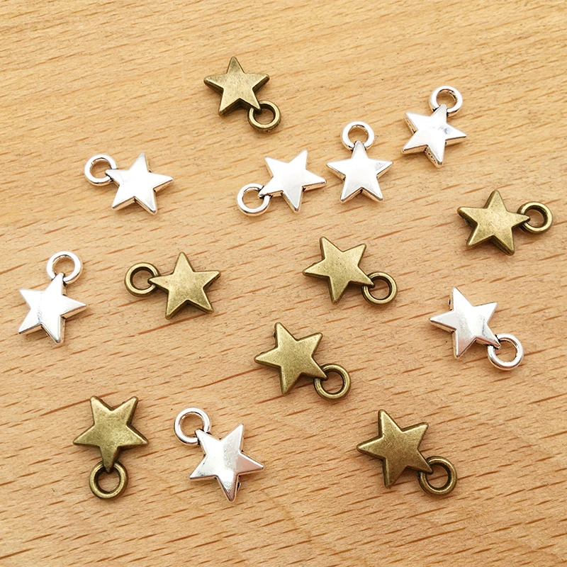 50pcs Vintage Tibetan Bronze Silver Color 12x9mm Handmade Star Charms Craft Pendant for DIY Bracelet Necklace Jewelry Making