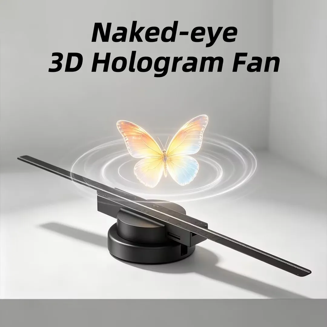 Ventilatore LED 3D Olografico per Pubblicità, Logo, Proiezione di Immagini Virtuali Rotanti, Supporta Caricamento Video Personalizzato