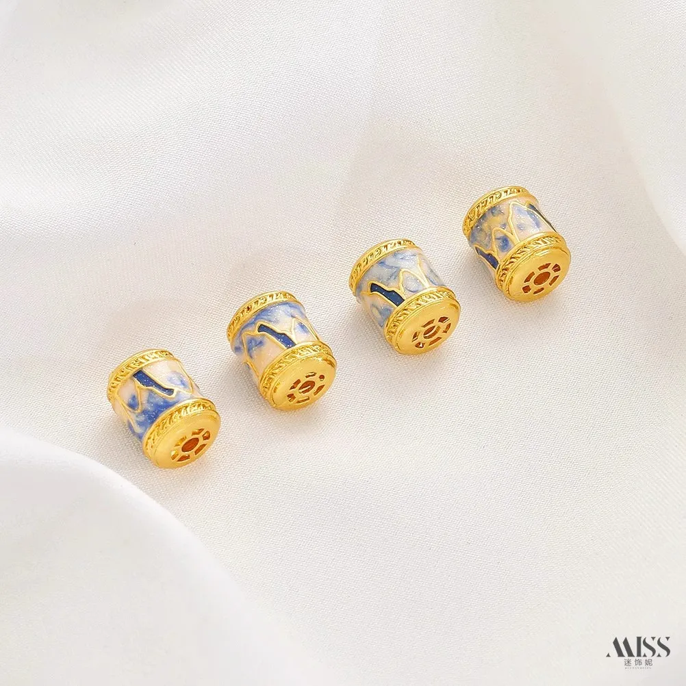 18K Gold Plated Cloisonne Enamel, Thousand Miles Landscape, Six Words Mantra, Daisy Spacer Beads, DIY Jewelry Accessories view 3