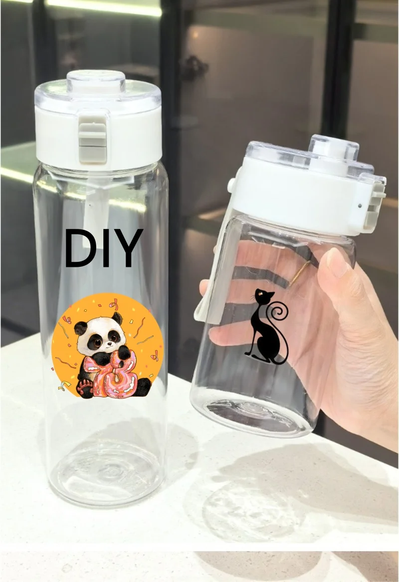 1 Portable Transparent Customized Logo Kawaii Water Bottle Sports Water Cup Plastic Handy Cup Outdoor Travel Office Essential