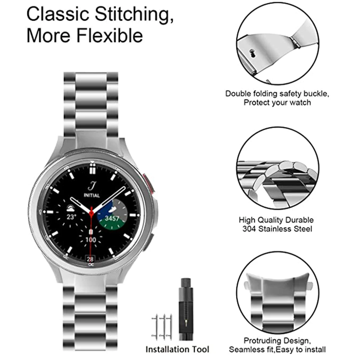 Correa de Metal sin huecos para Samsung Galaxy Watch4 5 6 7 40/44mm Classic 42/43/46/47mm, pulsera de eslabones de acero inoxidable, banda mate de 20mm