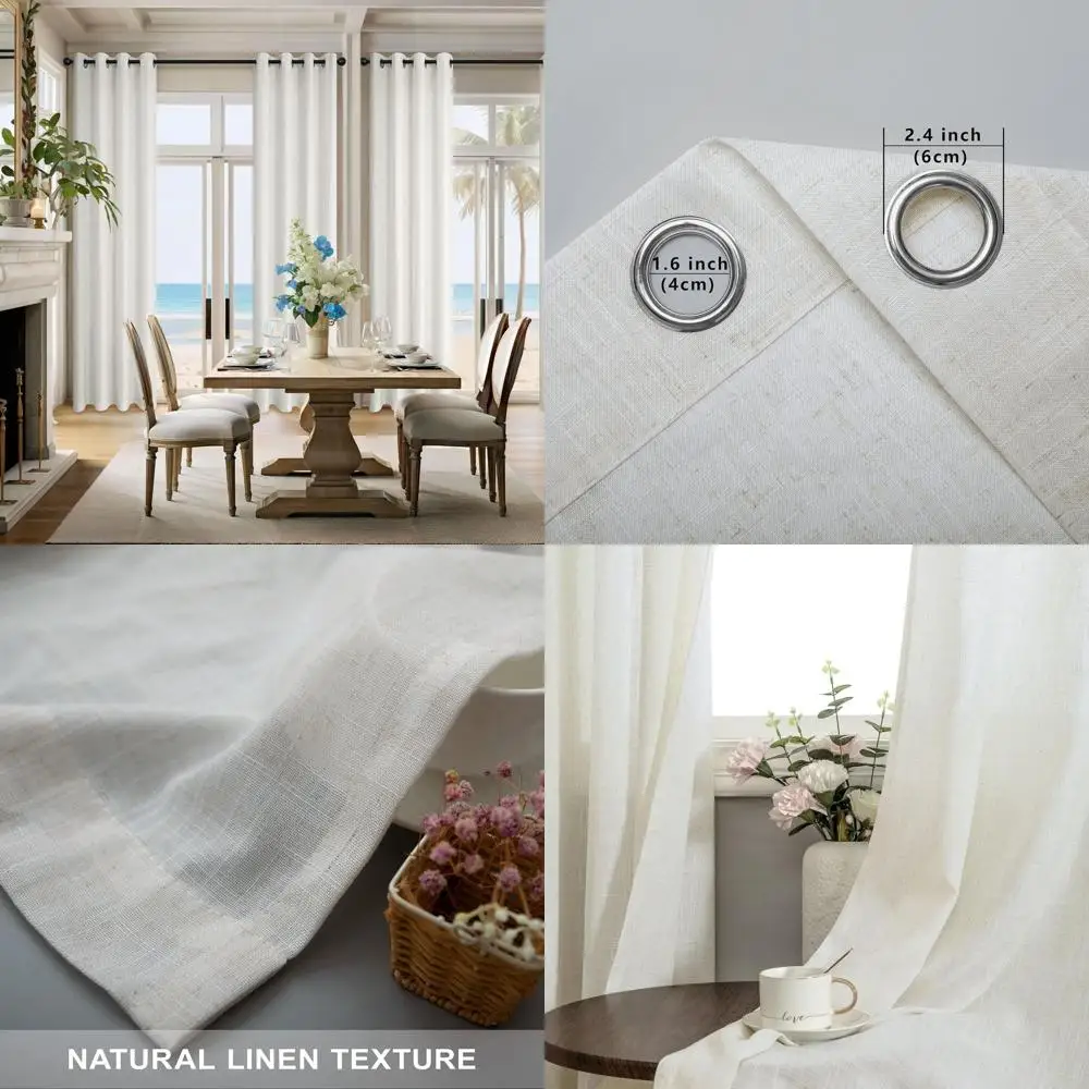 

Набор удлиненных льняных штор (105 дюймов), 2 полупрозрачных полотна для гостиной, светопропускающие, цвет кремово-бежевый