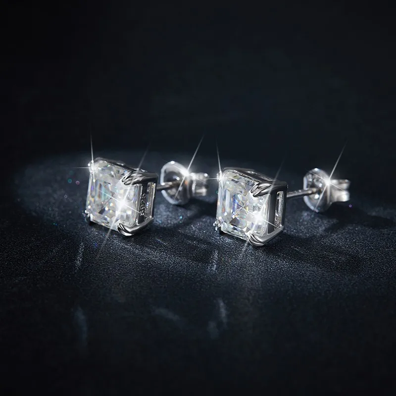 Doprovodit mračno 7*7mm 2.0ct asscher krájet moissanite diamant skoba náušnice pro ženy S925 mincovní stříbro čtverec ucho jemný šperků