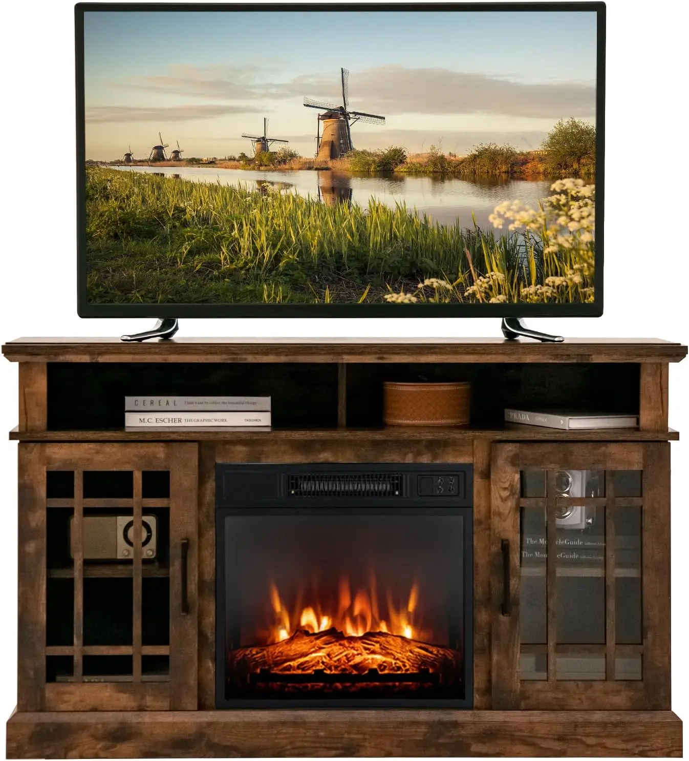 Electric Fireplace TV Stand for TVs Up to 55 Inches, 18-Inch Fireplace Insert with Remote, Overheat Protection