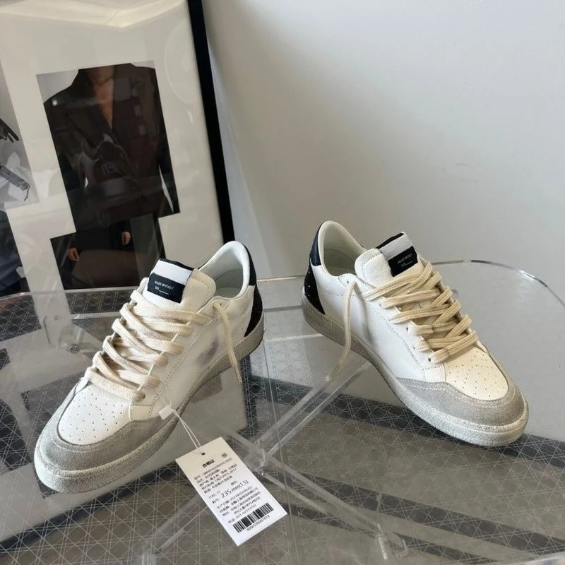 2025 خريف جديد ستار خمر الأحذية القذرة، الترتر المرقعة جلد طبيعي، أحذية رياضية نسائية كاجوال، أحذية بيضاء قذرة