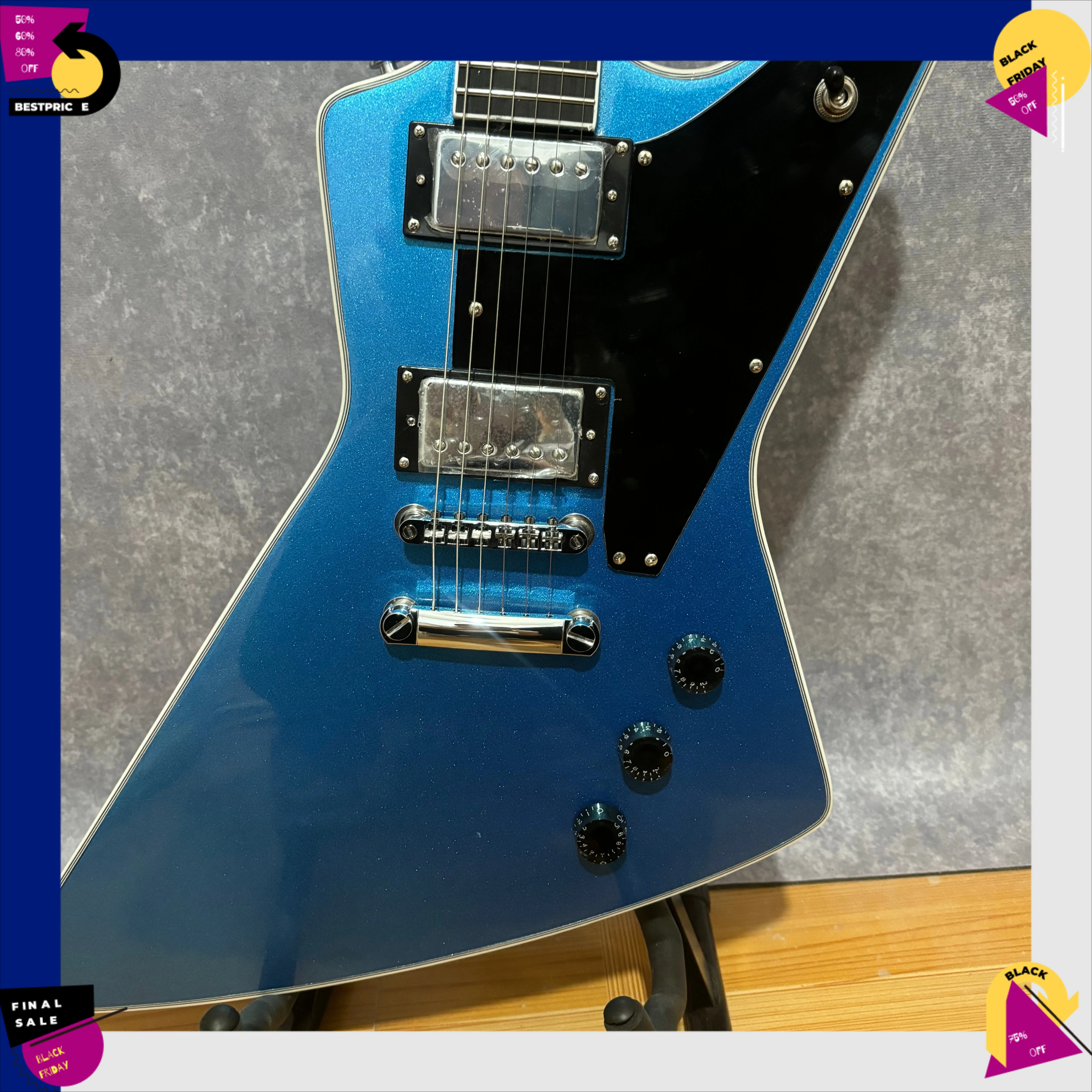 Metallic Metallic Sapphire Blue Electric Guitar Binding Premium Spec Ebony Fingerboard Block/Trapezoid Inlay HH Covered Pickups - Aliexpress Deal