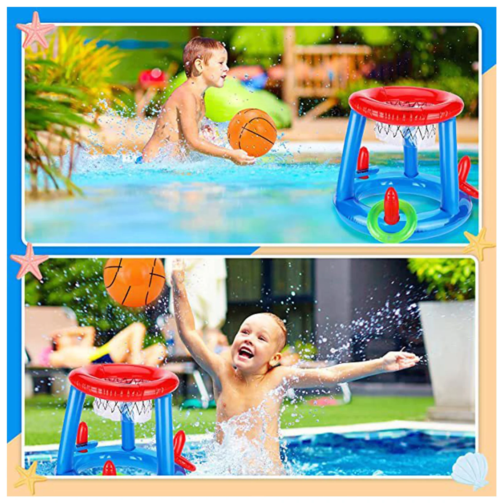 Fun Pool Ring Toss Game For Adults Summer Pool Toy Toss Game Iatable Water Hoop Game With Water Basketball Hoop 1 Ball And 3