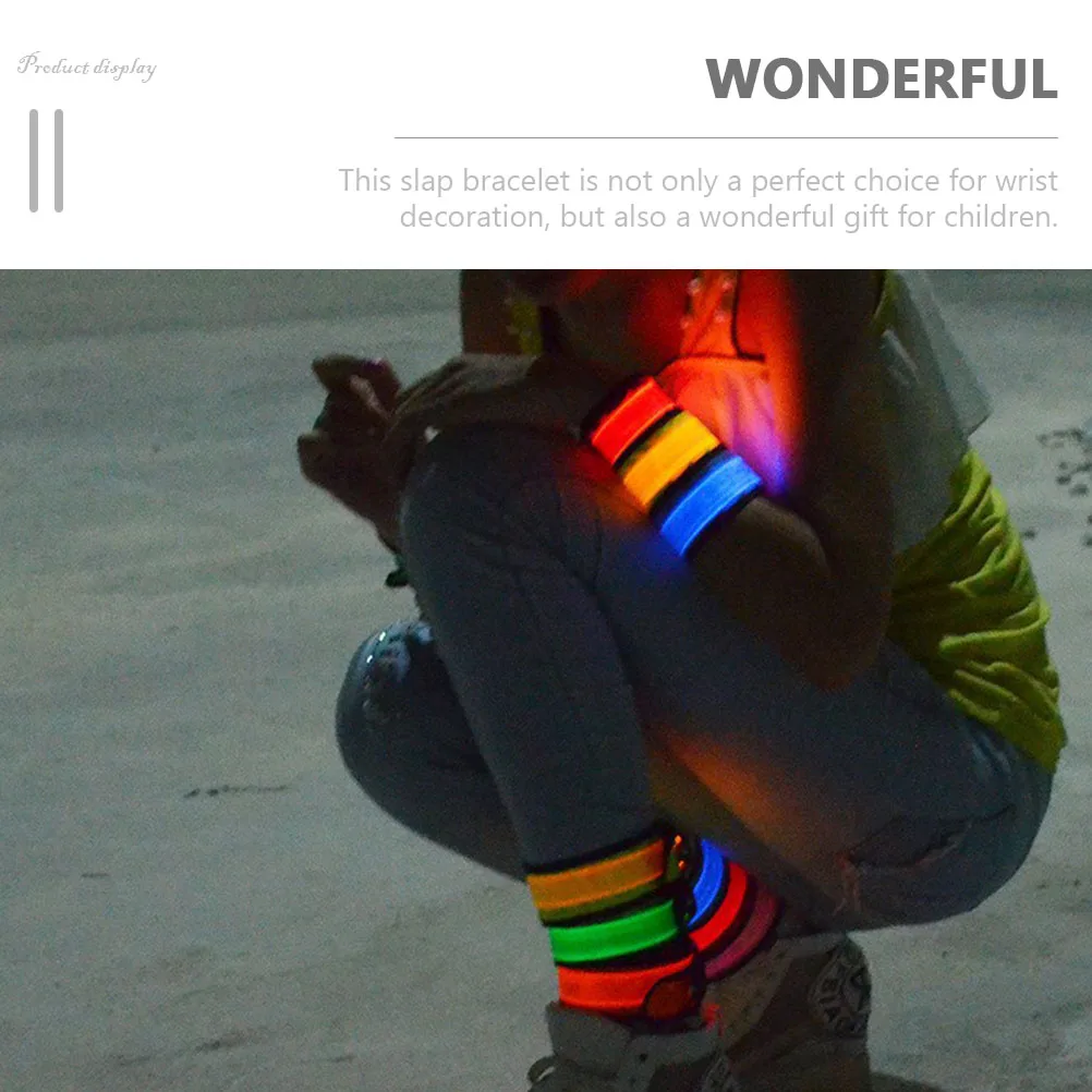 6pcs Luminous Slap Bracelet Glow Led Wristband Kids Party Accessory Light Up Band Wear-Resistant Running Safety Compact Portable