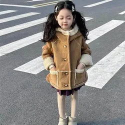 2023 winter new deer leather velvet double-sided wearing thickened top jacket Korean children clothing girl jacket